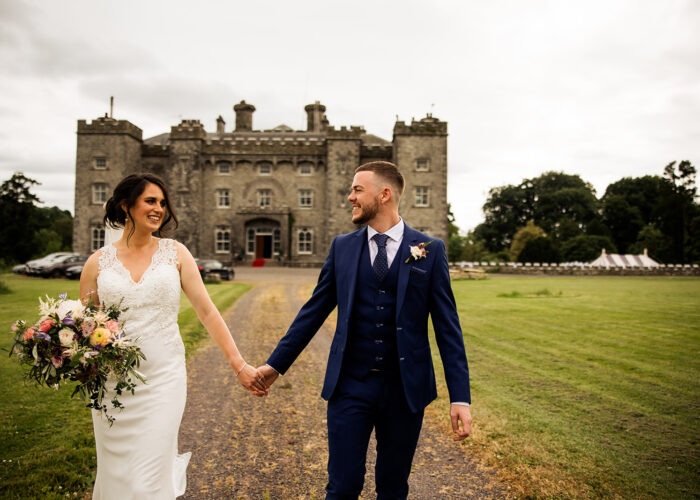 Bride and Groom outside Castle