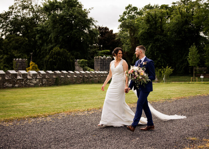 Bride and Groom outside Castle