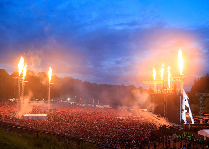 Slane Castle stage and crowd fireworks on stage