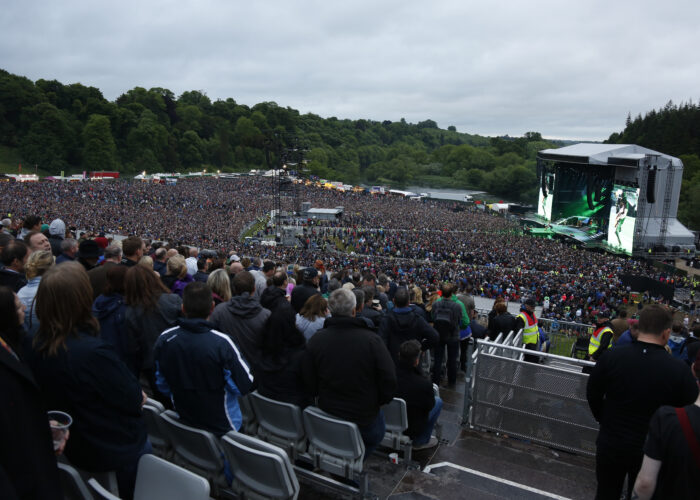 A view of the crowd and stage from VIP seating area