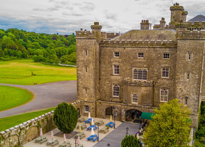 Aerial view of Courtyard with tables set up