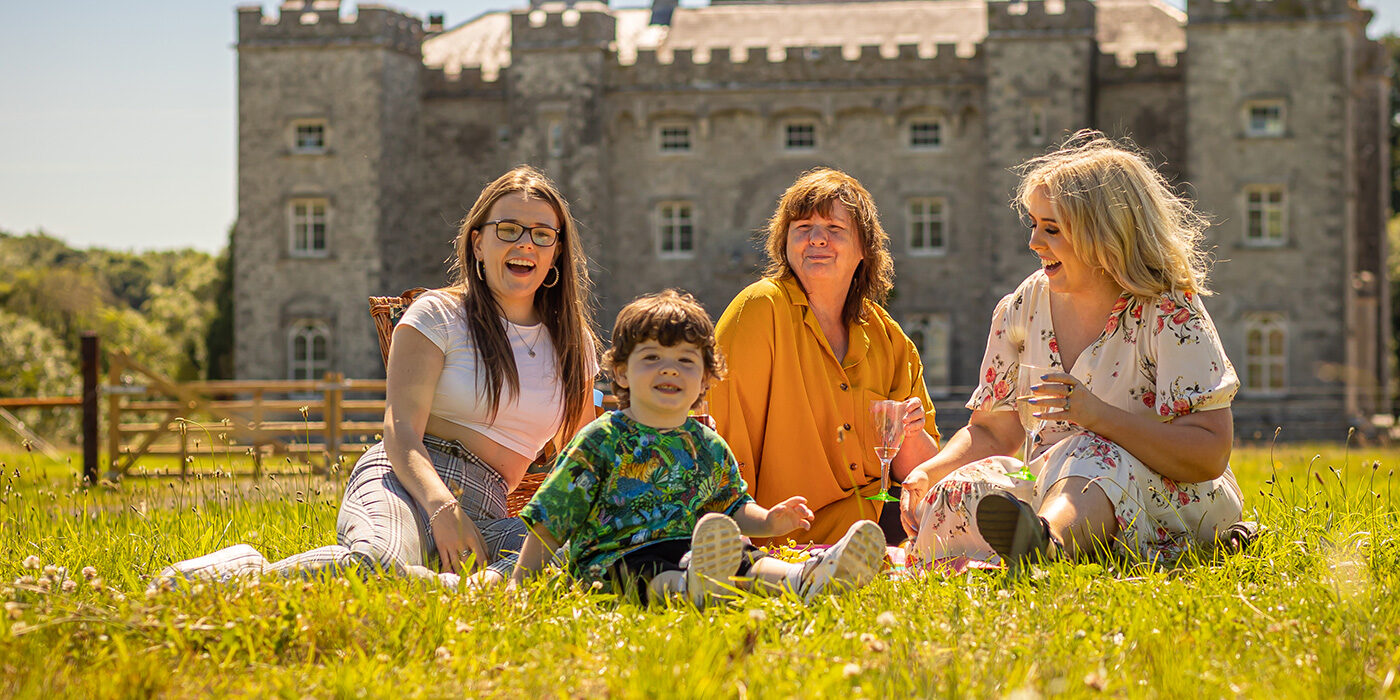 Family having a picnic outside Slane Castle