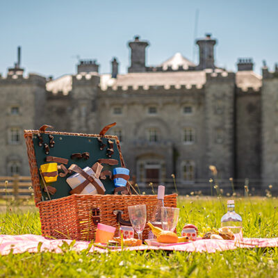 Picnic Basket on the grass outside Slane Castle