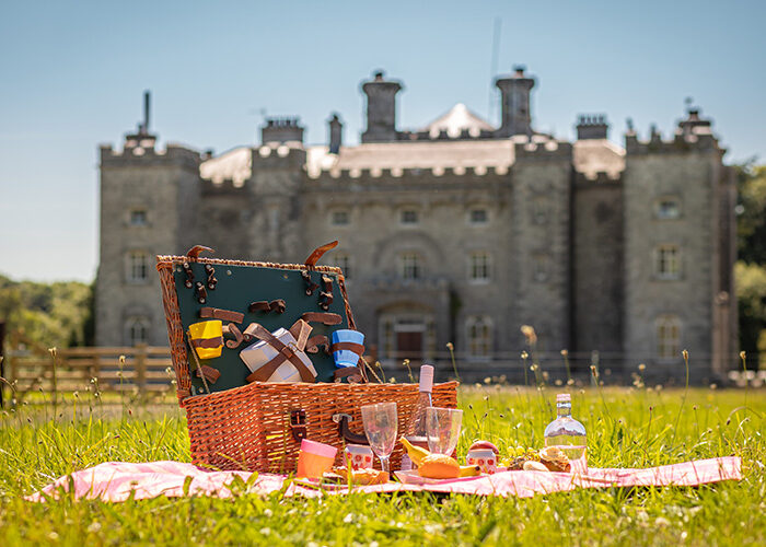 Picnic Basket on the grass outside Slane Castle