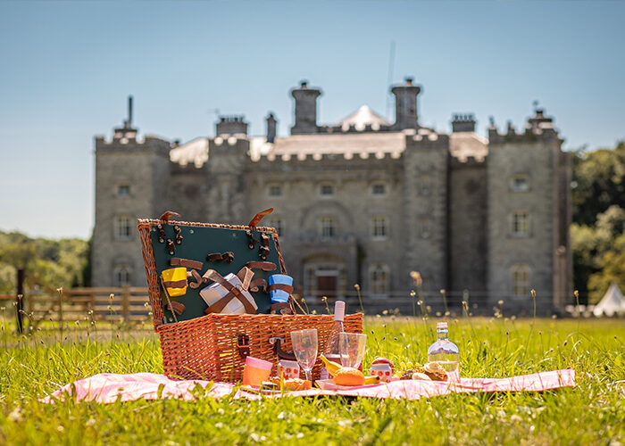 A picnic basked outside Slane Castle in the sunshine