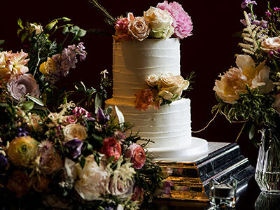 Wedding Cake topped with fresh flowers