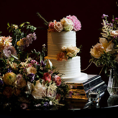 Wedding Cake topped with fresh flowers