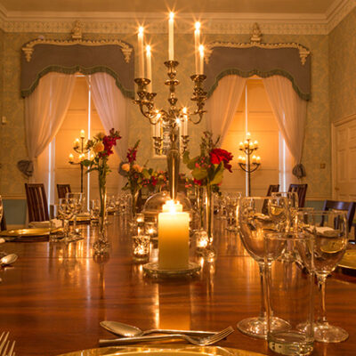 Dining room set up for dinner