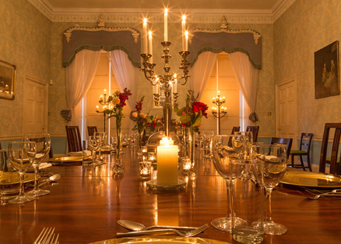 Dining room set up for dinner