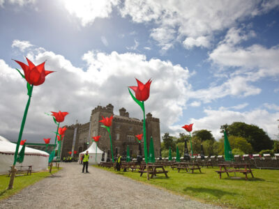 VIP area outside castle tents and picnic benches
