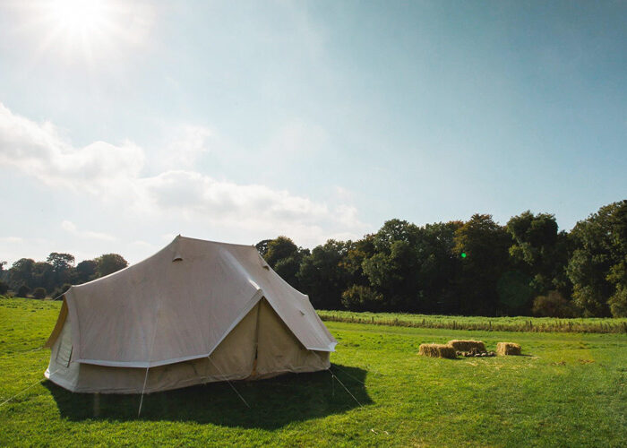 A single tent in a field at Rock Farm Slane