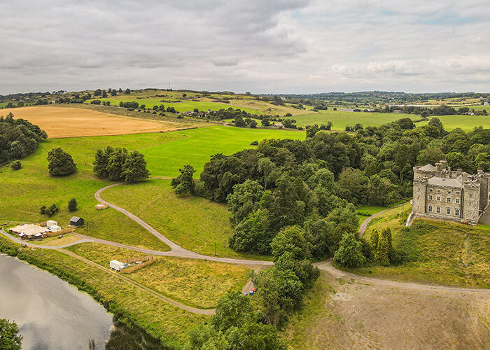 An aerial view showing Allta House and Slane Castle