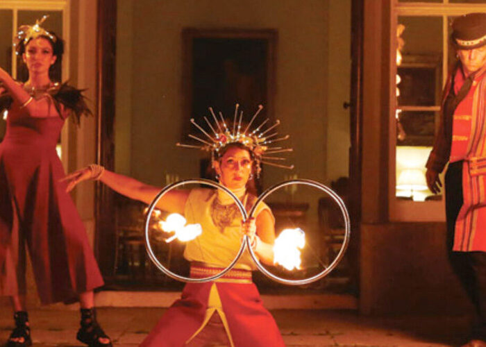 Performers with fire for the Puca Festival