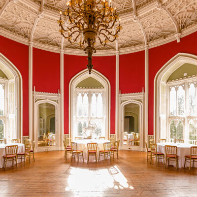 The Slane Castle Ballroom set up with tables and chairs